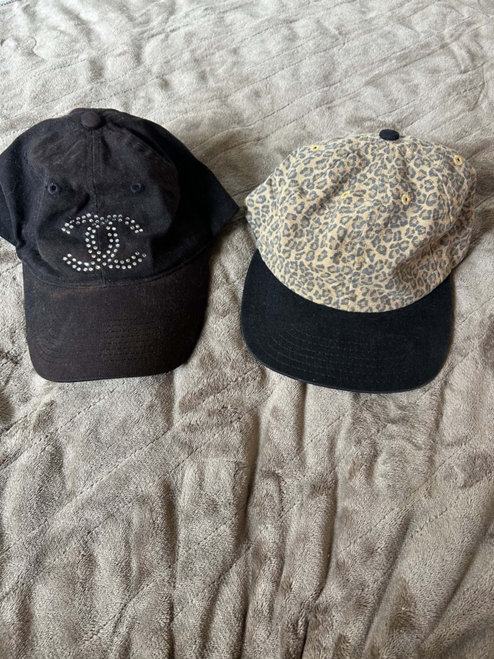 Bundle of 2, Black Chanel and Land Rover Leopard Print Baseball Caps